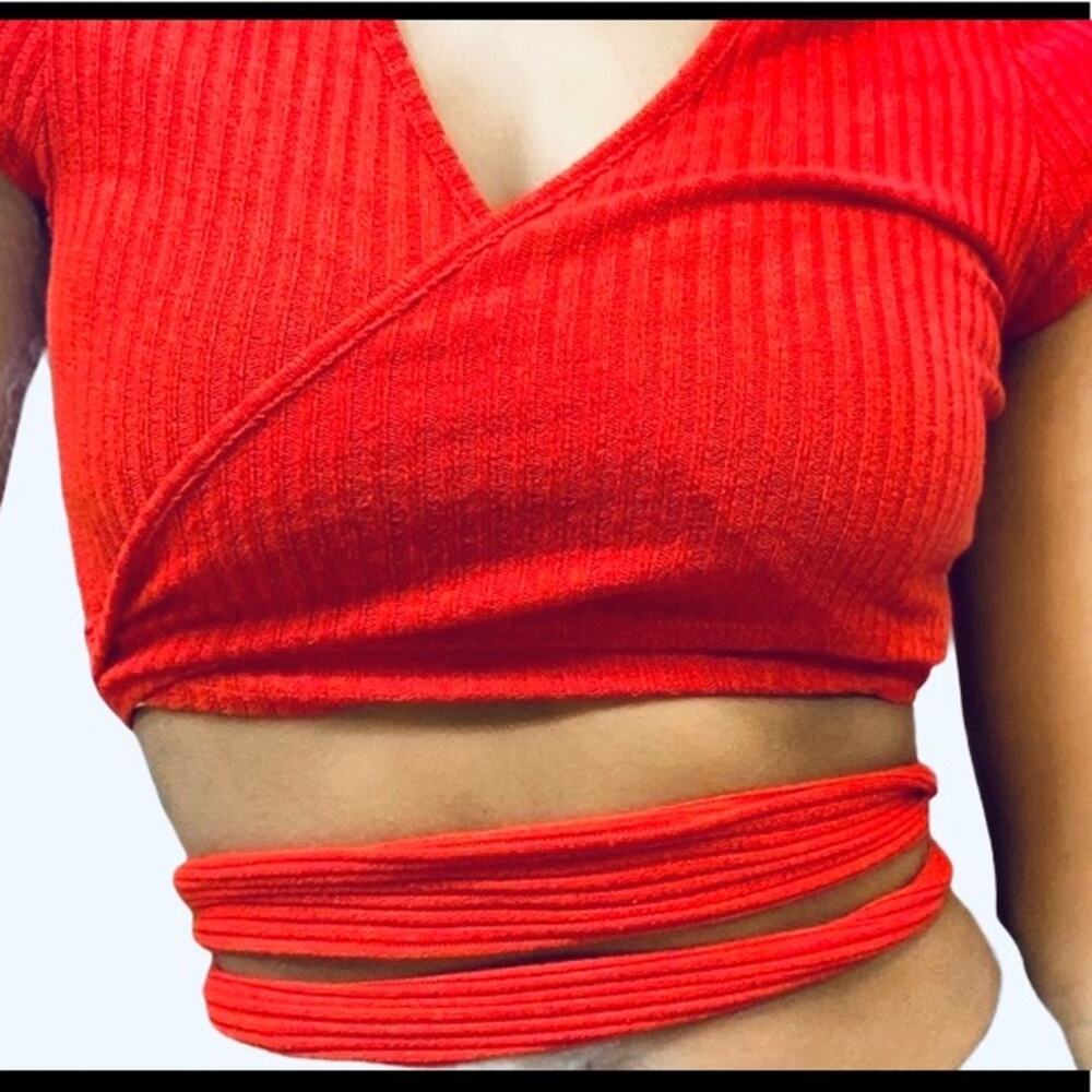 SHEIN Red Ribbed Wrap Sweater Top - Juniors Medium